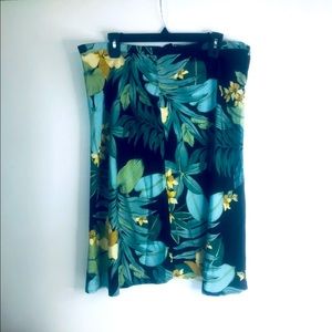 Green Hibiscus Floral Womens Skirt L